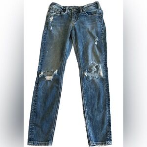 Silver Jeans Suki Ankle Skinny Distressed Med Wash Denim Jeans 28x27 Waist:32”